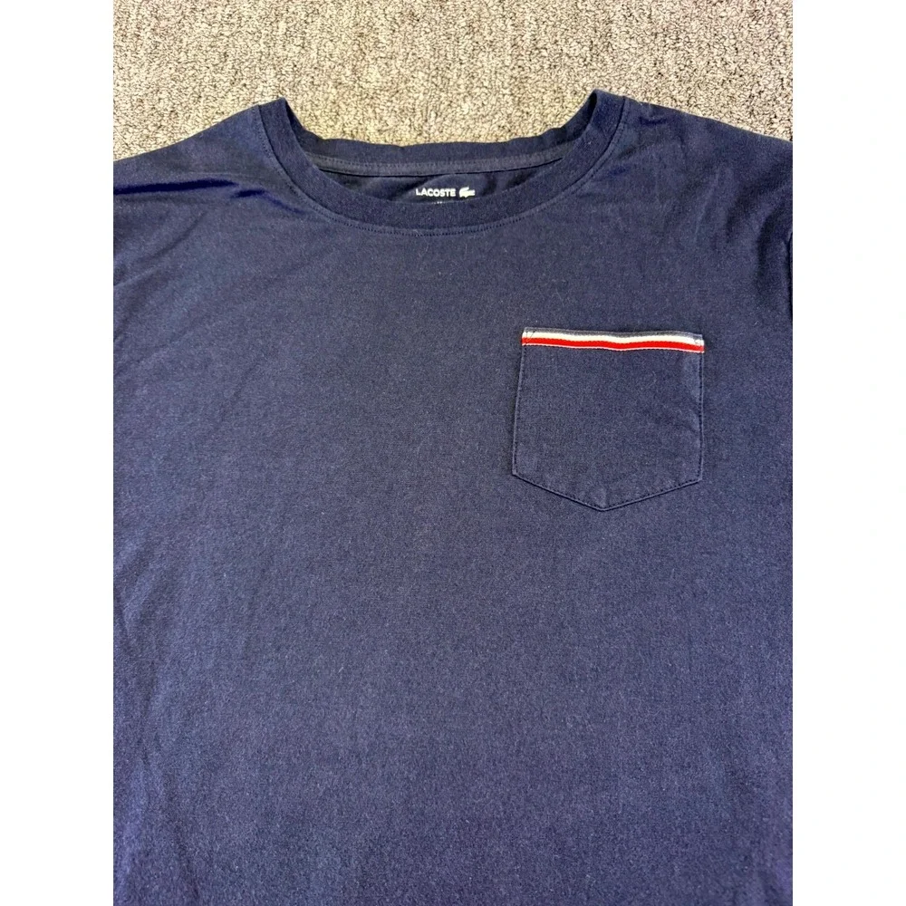 Lacoste Sleepwear Top Mens Large Navy Blue Cotton Blend Pocket Embroidered Logo